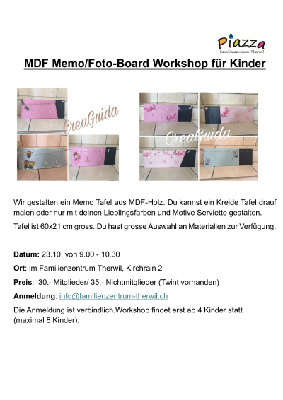 MDF Memo/Foto-Board Workshop für Kinder